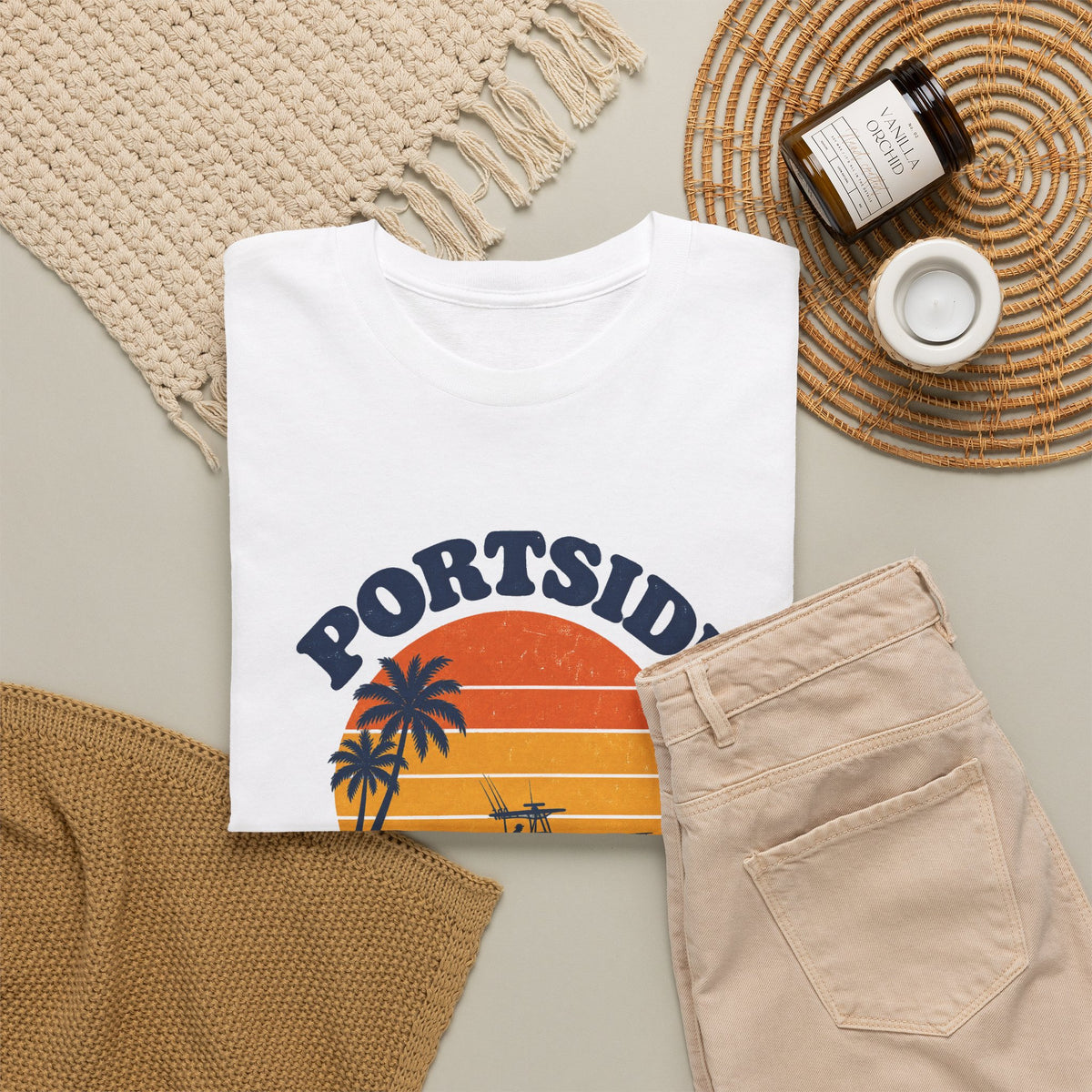 Portside Newport Harbor Sunset Heavy Cotton Tee