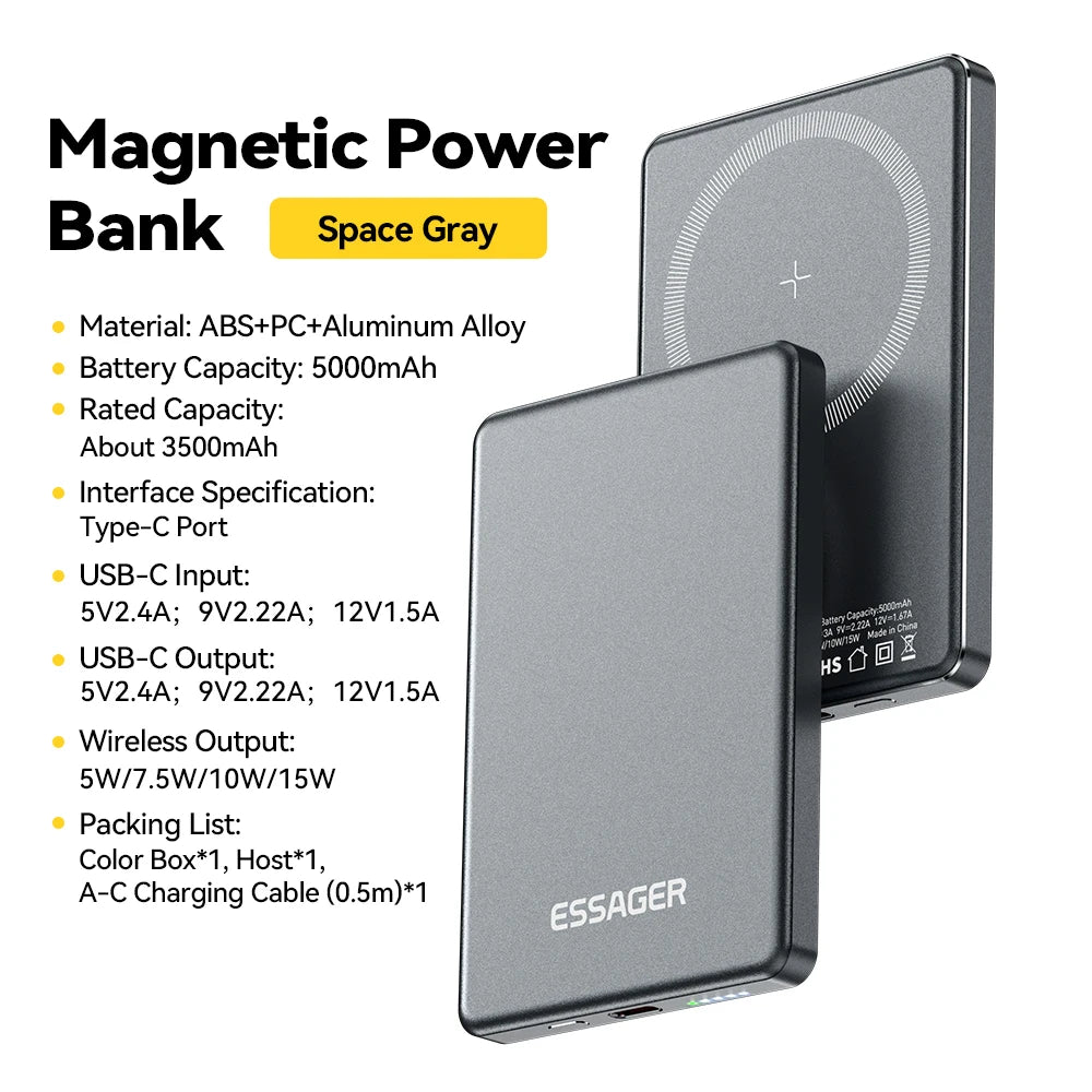 Magnetic 20W Fast-Charge Power Bank, 5000mAh