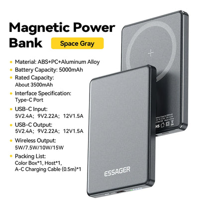 Magnetic 20W Fast-Charge Power Bank, 5000mAh